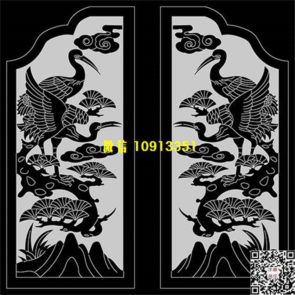 精雕图47松鹤墓碑板精雕图线雕图线条图单线铣底图_电脑雕刻plt文泰矢量图精雕图浮雕图